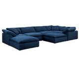 Sunset Trading Contemporary Puff Collection 7Pc Slipcovered Modular U-Shaped Pit Sectional Sofa, Performance Fabric Washable Wat