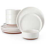 MALACASA TARA 12/24 Pcs Dinnerware Set Curved Edge Sesame Glaze Stoneware Plates Set With 4/6pcs Dinner Plate/Dessert/Bowl