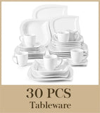 MALACASA 30/60 Piece White Porcelain Dinner Set with Cups Saucers Dessert Soup Dinner Plates Tableware Service for 6/12