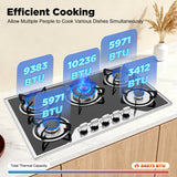 5 Burners Built-in Gas Stove, Dual Fuel NG/LPG Convertible Gas Hob, Oversized Cooking Surface 30.31*20.08” for Home Kitchens, Restaurants