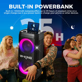 W-KING T12 Tragbare Bluetooth-Lautsprecher-Box mit 370W MAX Pro Sound, Lichtshow, CSB, Bass Boost, Rollen und Teleskopgriff