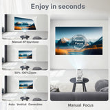 Smart Mini Projector 1080P 4K Support with WiFi 6 & BT 5.4 Built-in Apps Android TV Auto Keystone 180° Rotation Outdoor Beamer