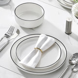 MALACASA 12/24 Piece Black Rim Ceramic Porcelain Dinnerware Set with 4/8 Pcs Dinner/Dessert Plates/Bowl Tableware Set for 4
