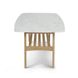 Laura 43 Rectangular Italian Carrara White Marble Coffee Table With Oak Shelf