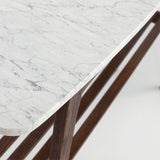Castello 43 Rectangular Italian Carrara White Marble Console Table With Walnut Shelf