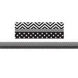 Black & White Chevron and Dots Straight Border Trim