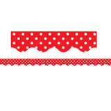 Red Polka Dots Scalloped Rolled Border Trim, 50