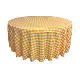 La Linen Polyester Gingham Checkered 120-Inch Round Tablecloth, White And Dark Yellow
