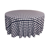 La Linen Polyester Gingham Checkered 120-Inch Round Tablecloth, White And Navy