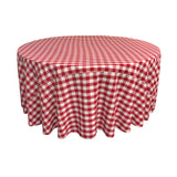 La Linen Polyester Gingham Checkered 120-Inch Round Tablecloth, White And Red