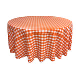 La Linen Polyester Gingham Checkered 132-Inch Round Tablecloth, White And Orange