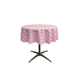 La Linen Polyester Gingham Checkered 51-Inch Round Tablecloth, White And Pink