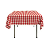 La Linen Polyester Gingham Checkered 58 By 58-Inch Square Tablecloth, White And Red
