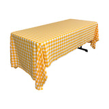 La Linen Polyester Gingham Checkered 60 By 120-Inch Rectangular Tablecloth, White And Dark Yellow