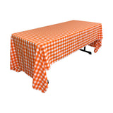 La Linen Polyester Gingham Checkered 60 By 120-Inch Rectangular Tablecloth, White And Orange