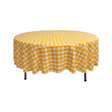 La Linen Polyester Gingham Checkered 72-Inch Round Tablecloth, White And Dark Yellow