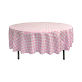 La Linen Polyester Gingham Checkered 72-Inch Round Tablecloth, White And Pink