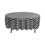 La Linen Polyester Gingham Checkered 90-Inch Round Tablecloth, White And Black