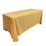La Linen Polyester Gingham Checkered 90 By 132-Inch Rectangular Tablecloth, White And Dark Yellow