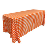 La Linen Polyester Gingham Checkered 90 By 156-Inch Rectangular Tablecloth, White And Orange