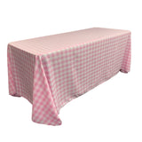 La Linen Polyester Gingham Checkered 90 By 156-Inch Rectangular Tablecloth, White And Pink