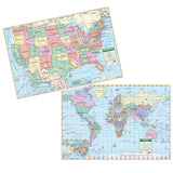 Laminated US/World Politcal Rolled Wall Map, 40 x 28