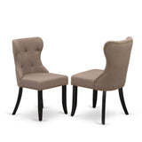 East West Furniture V697Si648-9 9-Piece Dining Table Set- 8 Upholstered Dining Chairs With Coffee Linen Fabric Seat And Button T
