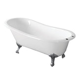 Aqua Eden Vct7D673122Zb1 67-Inch Cast Iron Single Slipper Clawfoot Tub With 7-Inch Faucet Drillings, White/Polished Chrome