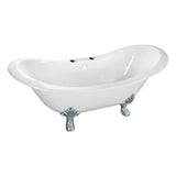 Aqua Eden Vct7Ds6130Nc1 61-Inch Cast Iron Double Slipper Clawfoot Tub With 7-Inch Faucet Drillings, White/Polished Chrome