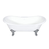 Aqua Eden Vct7Ds7231Nl1 72-Inch Cast Iron Double Slipper Clawfoot Tub With 7-Inch Faucet Drillings, White/Polished Chrome
