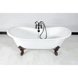 Aqua Eden Vct7Ds7231Nl5 72-Inch Cast Iron Double Slipper Clawfoot Tub With 7-Inch Faucet Drillings, White/Oil Rubbed Bronze