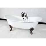 Aqua Eden Vct7Ds7231Nl5 72-Inch Cast Iron Double Slipper Clawfoot Tub With 7-Inch Faucet Drillings, White/Oil Rubbed Bronze