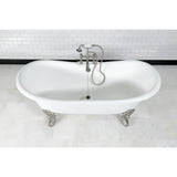 Aqua Eden Vct7Ds7231Nl8 72-Inch Cast Iron Double Slipper Clawfoot Tub With 7-Inch Faucet Drillings, White/Brushed Nickel