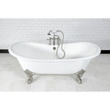 Aqua Eden Vct7Ds7231Nl8 72-Inch Cast Iron Double Slipper Clawfoot Tub With 7-Inch Faucet Drillings, White/Brushed Nickel