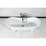 Aqua Eden Vct7Ds7231Nlw 72-Inch Cast Iron Double Slipper Clawfoot Tub With 7-Inch Faucet Drillings, White