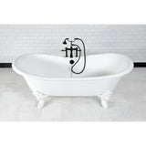 Aqua Eden Vct7Ds7231Nlw 72-Inch Cast Iron Double Slipper Clawfoot Tub With 7-Inch Faucet Drillings, White