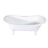 Aqua Eden Vct7Ds7231Nlw 72-Inch Cast Iron Double Slipper Clawfoot Tub With 7-Inch Faucet Drillings, White