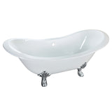 Aqua Eden Vctnds6130Nc1 61-Inch Cast Iron Double Slipper Clawfoot Tub (No Faucet Drillings), White/Polished Chrome