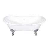 Aqua Eden Vctnds7231Nl1 72-Inch Cast Iron Double Slipper Clawfoot Tub (No Faucet Drillings), White/Polished Chrome