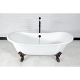 Aqua Eden Vctnds7231Nl5 72-Inch Cast Iron Double Slipper Clawfoot Tub (No Faucet Drillings), White/Oil Rubbed Bronze