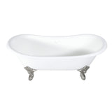 Aqua Eden Vctnds7231Nl8 72-Inch Cast Iron Double Slipper Clawfoot Tub (No Faucet Drillings), White/Brushed Nickel