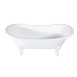 Aqua Eden Vctnds7231Nlw 72-Inch Cast Iron Double Slipper Clawfoot Tub (No Faucet Drillings), White
