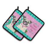 Caroline'S Treasures Happy Valentine'S Day Pug Pair Of Pot Holders Vha3002Pthd, 7.5Hx7.5W, Multicolor