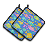 Caroline'S Treasures Little Colorful Fishes Pair Of Pot Holders, Multicolor