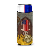 Caroline'S Treasures Patriotic Barn Land Of America Michelob Ultra Hugger For Slim Cans Cold-Beverage-Koozies, Muk, Multicolor