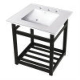 Kingston Brass VWP2522W8A0 25Inch Ceramic Console Sink (8Inch, 3Hole), White/Matte Black