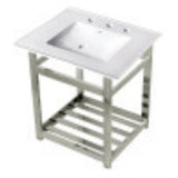 Kingston Brass VWP2522W8A6 25Inch Ceramic Console Sink (8Inch, 3Hole), White/Polished Nickel