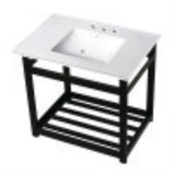 Kingston Brass VWP3122W4A0 31Inch Ceramic Console Sink (4Inch, 3Hole), White/Matte Black