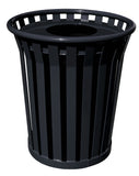 Durable Steel Outdoor Trash Receptacle With Flat Top Lid - Wc3600-Ft-Bk-Vv. Includes Leveling Feet, Anchor Kit, Lid Attachment K
