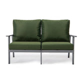 Leisuremod Walbrooke Modern Outdoor Patio Loveseat With Gray Aluminum Frame And Removable Cushions For Patio And Backyard Garden